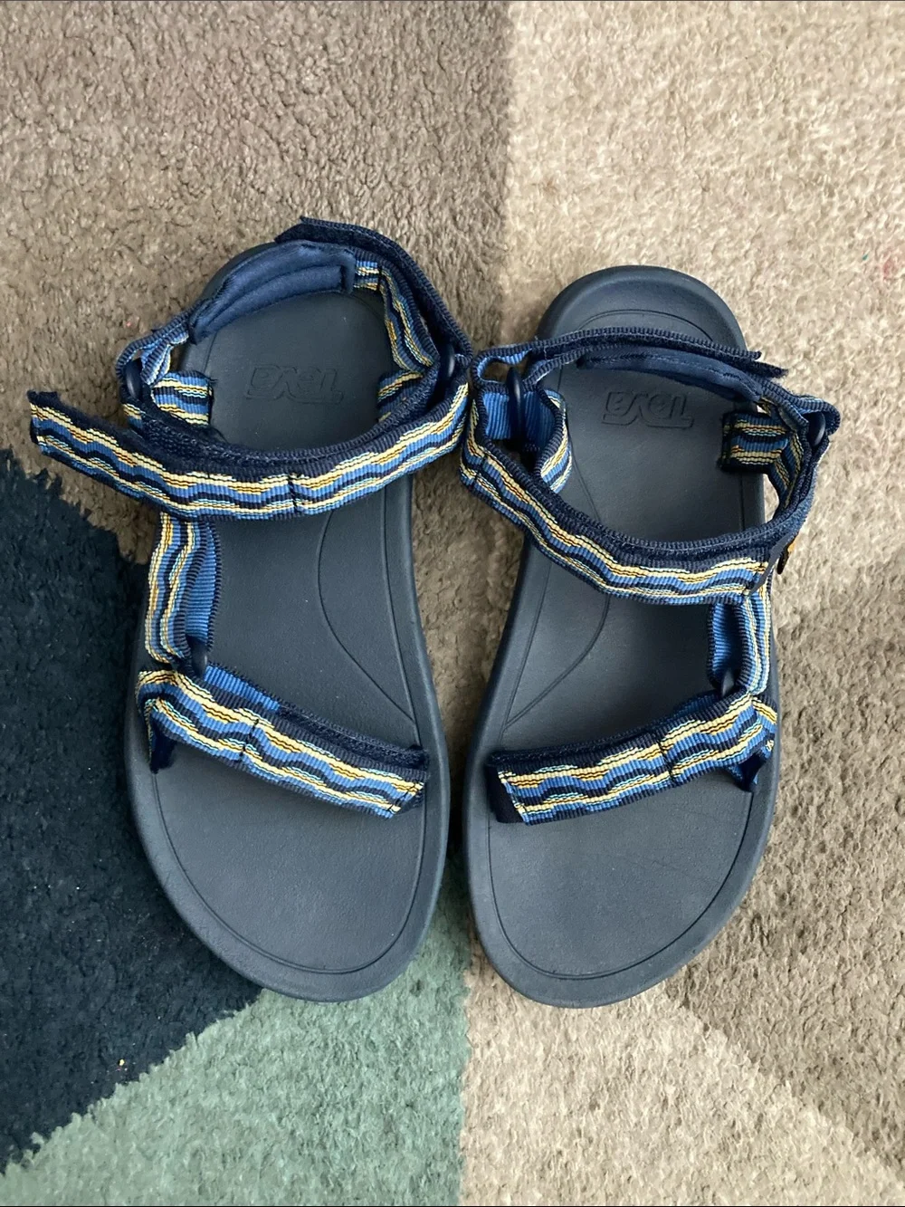 Teva Navy Striped Webbing Strap with Yellow and Teal Accents
